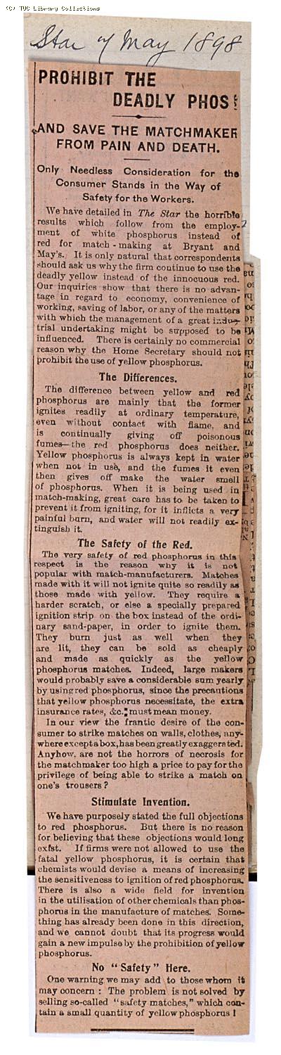 Prohibit the deadly phos - and save the matchmaker from pain and death, 'The Star' 7 May 1898