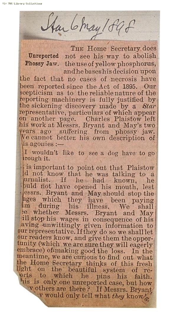 Unreported phossy jaw, 'The Star' 6 May 1898