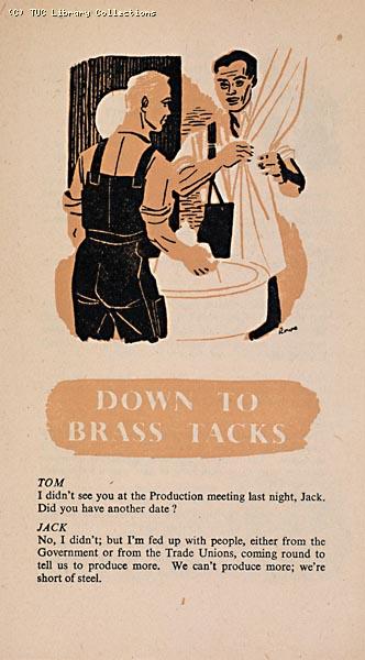 'Down to brass tacks' - TUC leaflet about industrial production, 1947 (front)