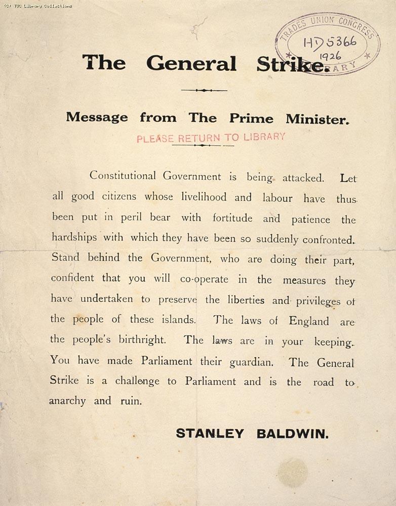 The General Strike, 1926 - Message from the Prime Minister