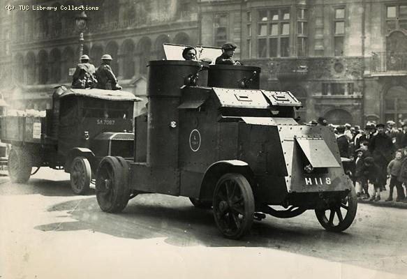 Food lorry with an armoured car escort, General Strike, 1926