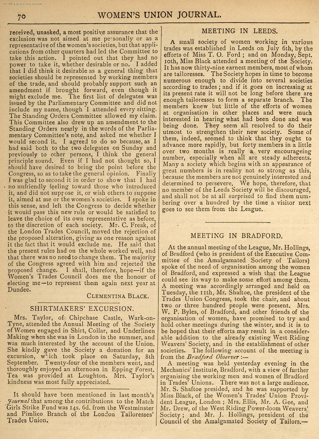 Clementina Black at the TUC, 1888