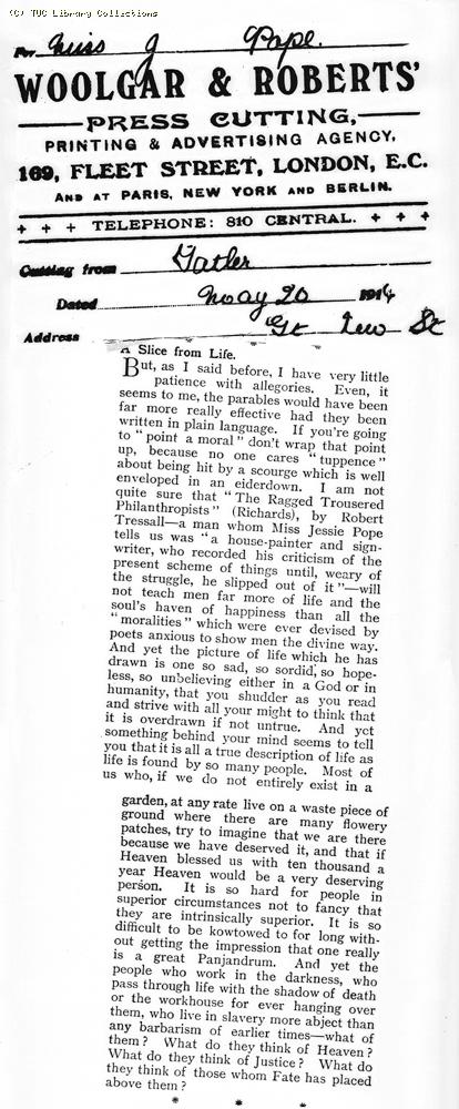 Review - The Ragged Trousered Philanthropists, The Observer, 3 May 1914