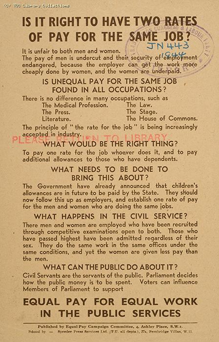 Equal pay leaflet, 1944
