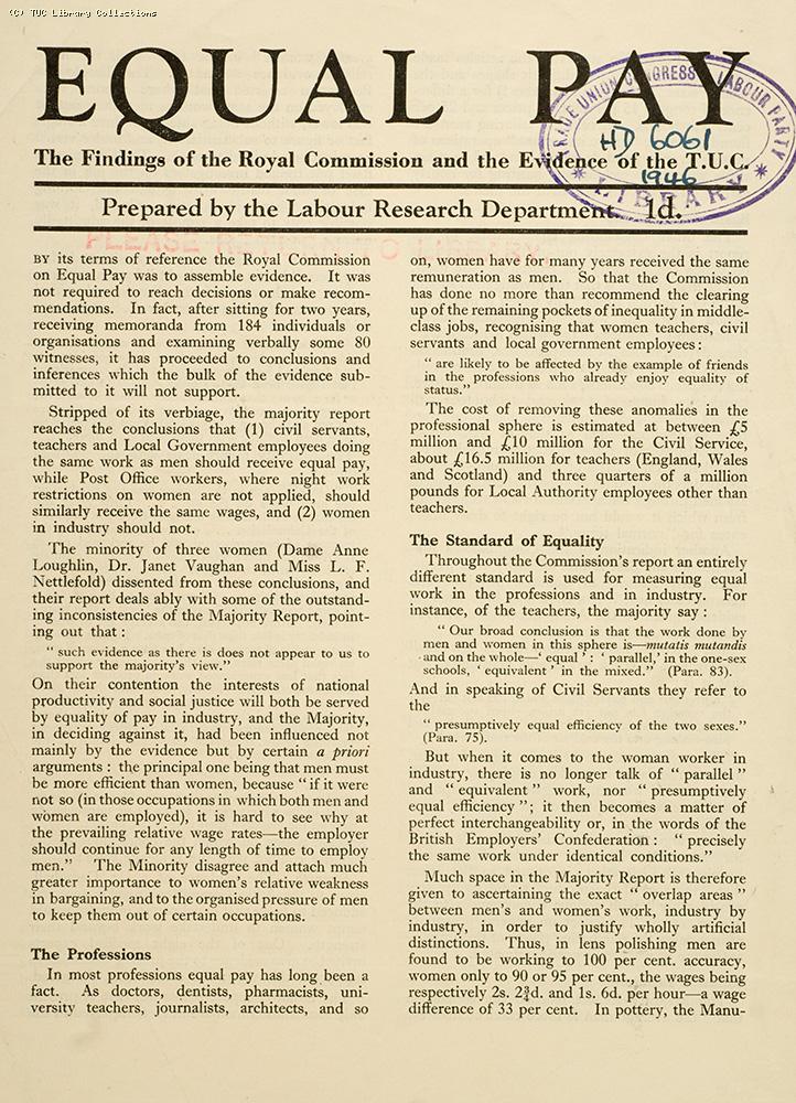 Royal Commission on Equal Pay - LRD pamphlet, 1946
