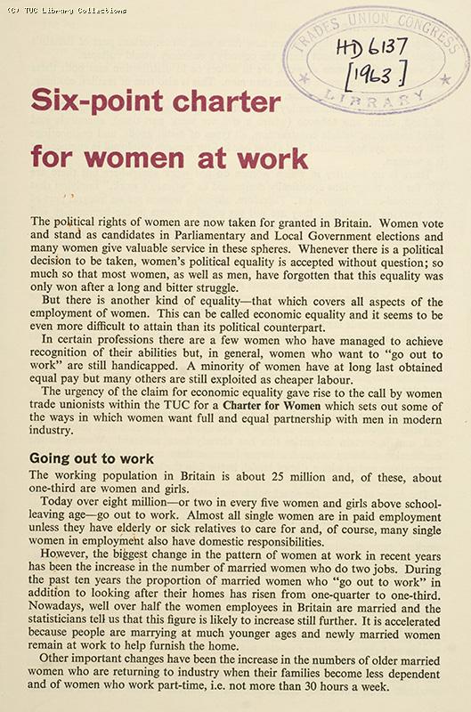 'Six point charter for women at work', 1963