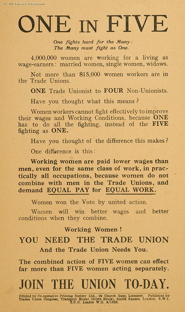 One in Five - TUC leaflet, 1928