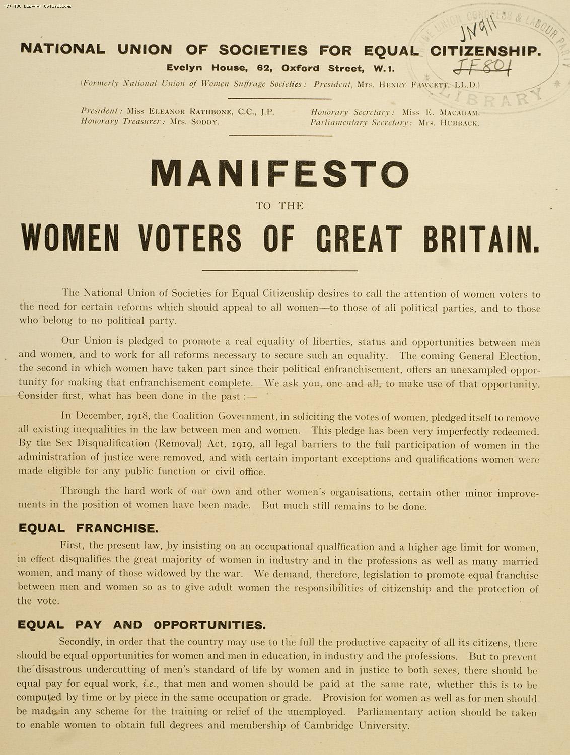 Manifesto to the women voters of Great Britain
