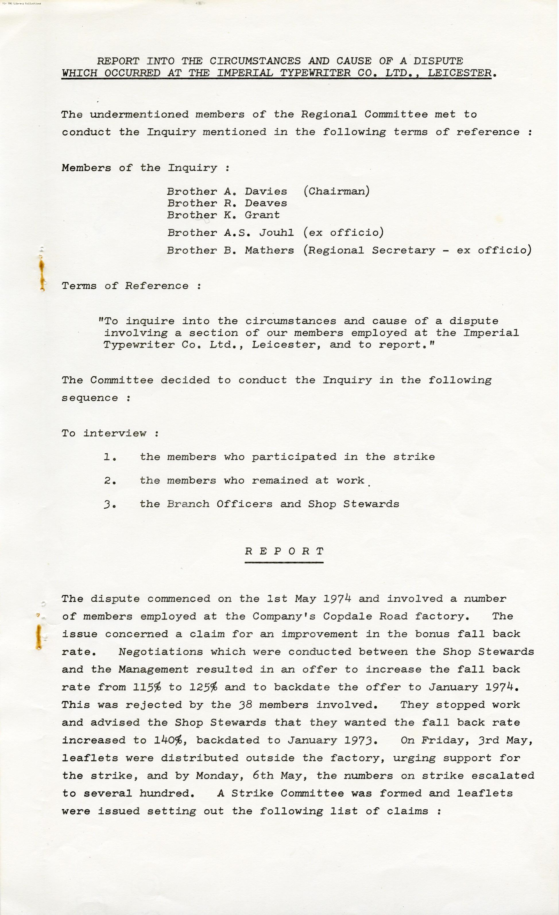 Imperial Typewriters dispute, 1974