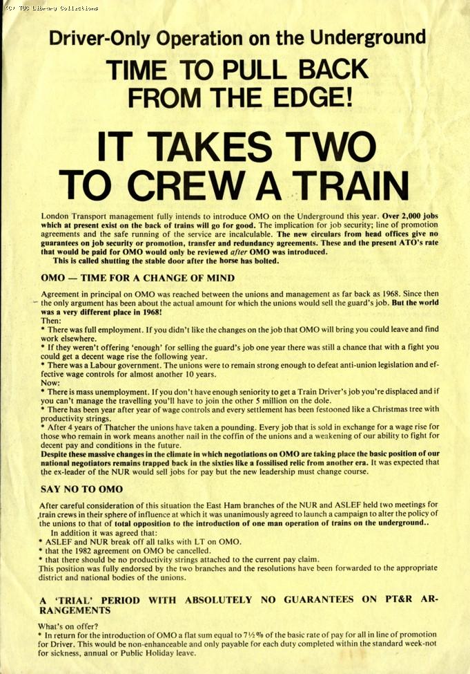 Driver only operation on London Underground, c 1984