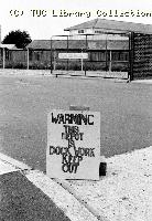 Picket notice at Chobham Farm Depot, 1972