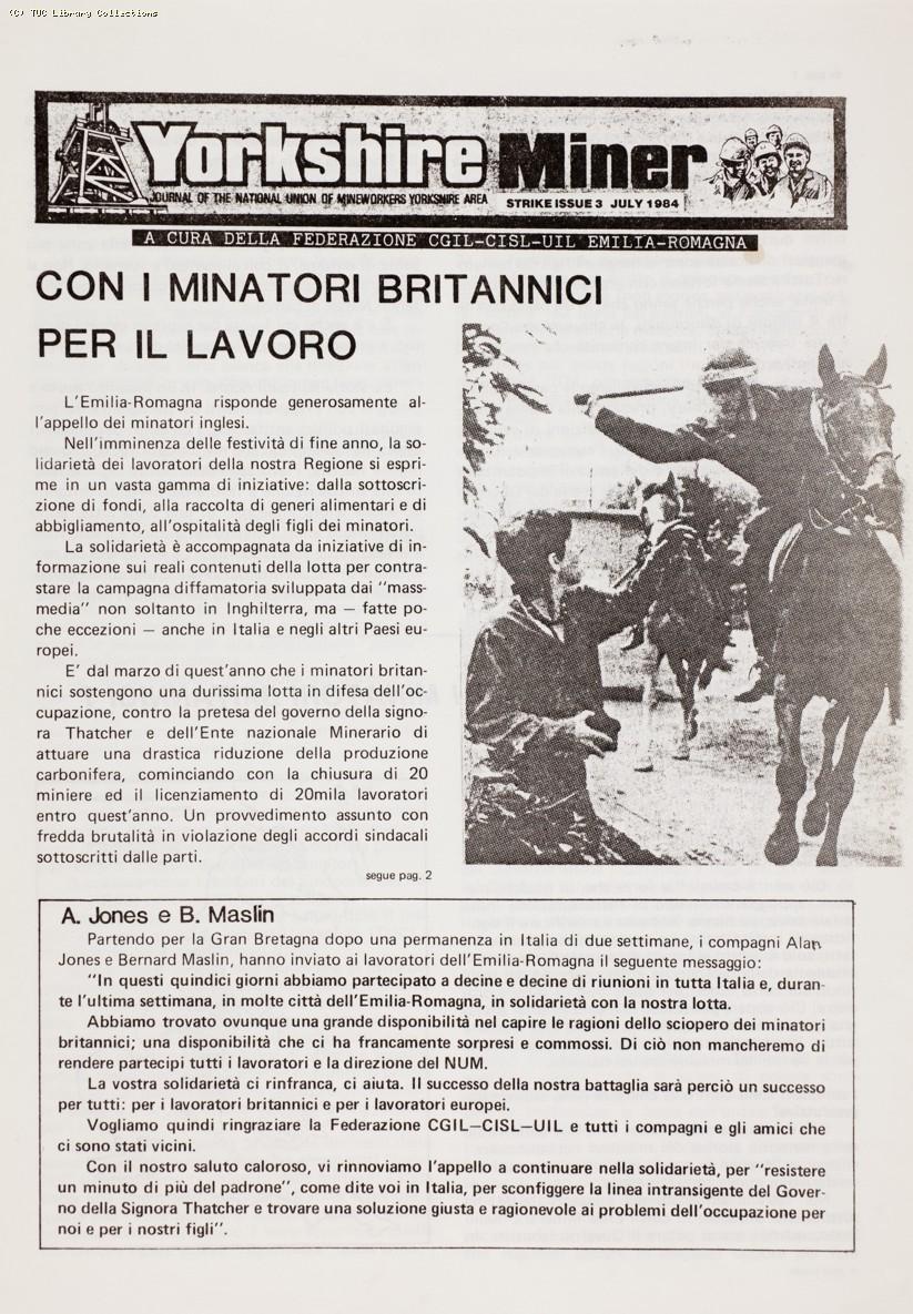 Miners' strike - Italian newspaper, 1984