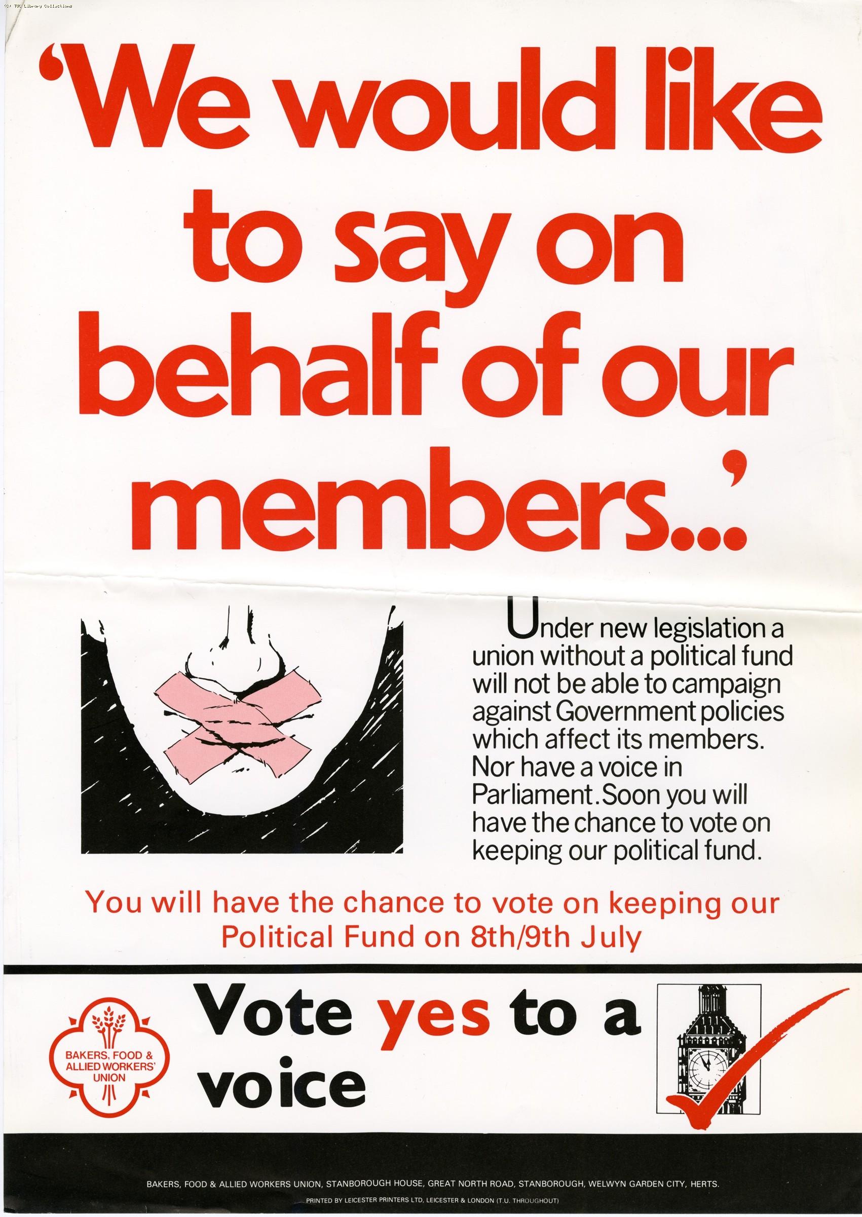 Political Fund ballot - union poster, 1985