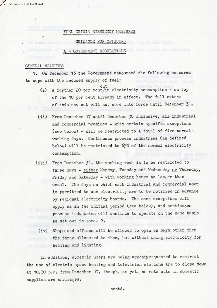 Three Day Week - guidance from GMWU, 1973