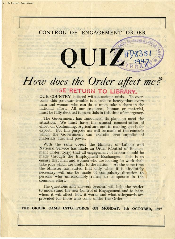 Control of Engagement Order, 1947