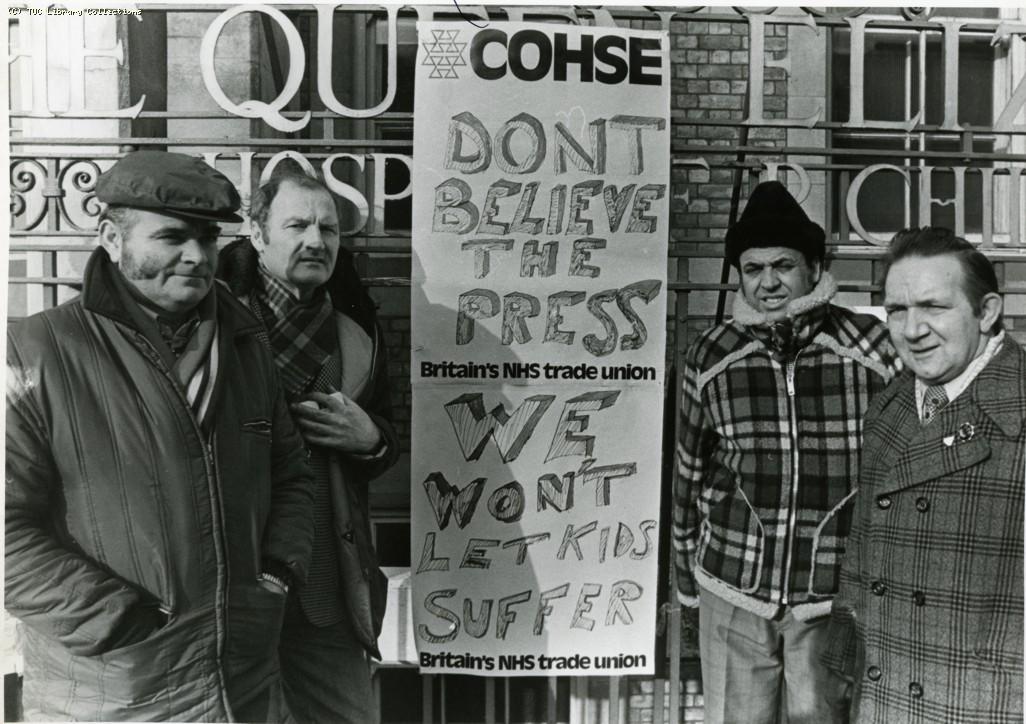 Picket line at Queen Elizabeth Hospital for Children in Hackney, 1979