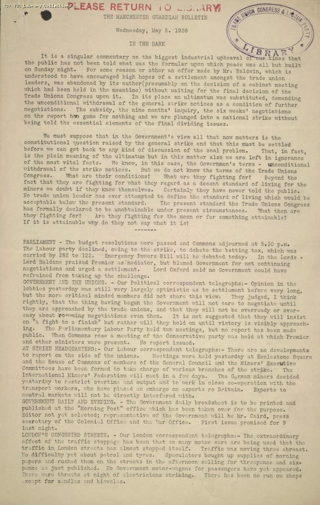 Manchester Guardian Bulletin, 5 May 1926