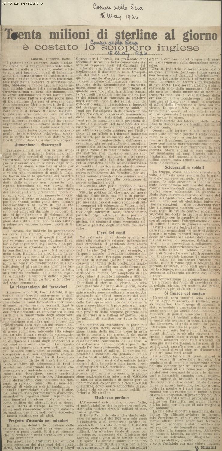 Corriere della Sera, 15 May 1926