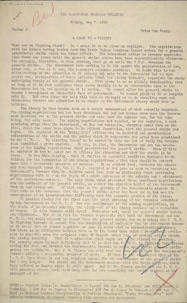 Manchester Guardian Bulletin, 7 May 1926