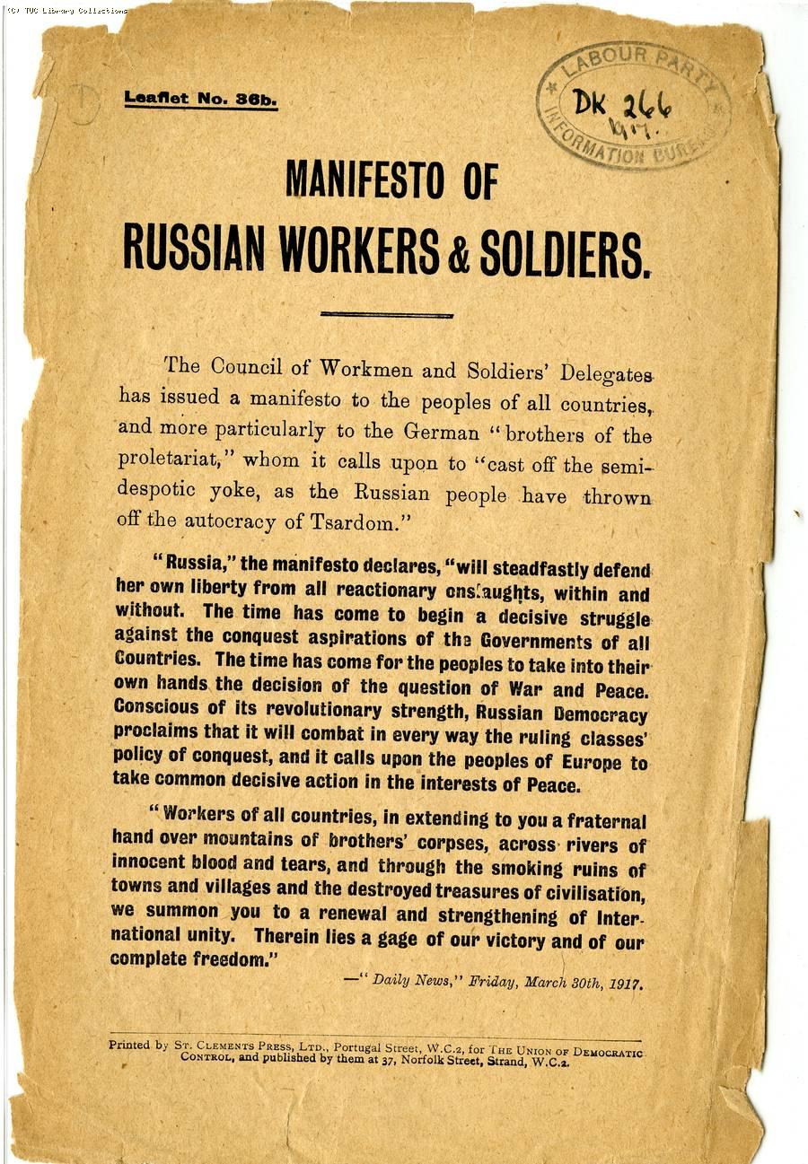 Manifesto of Russian workers and soldiers, 1917