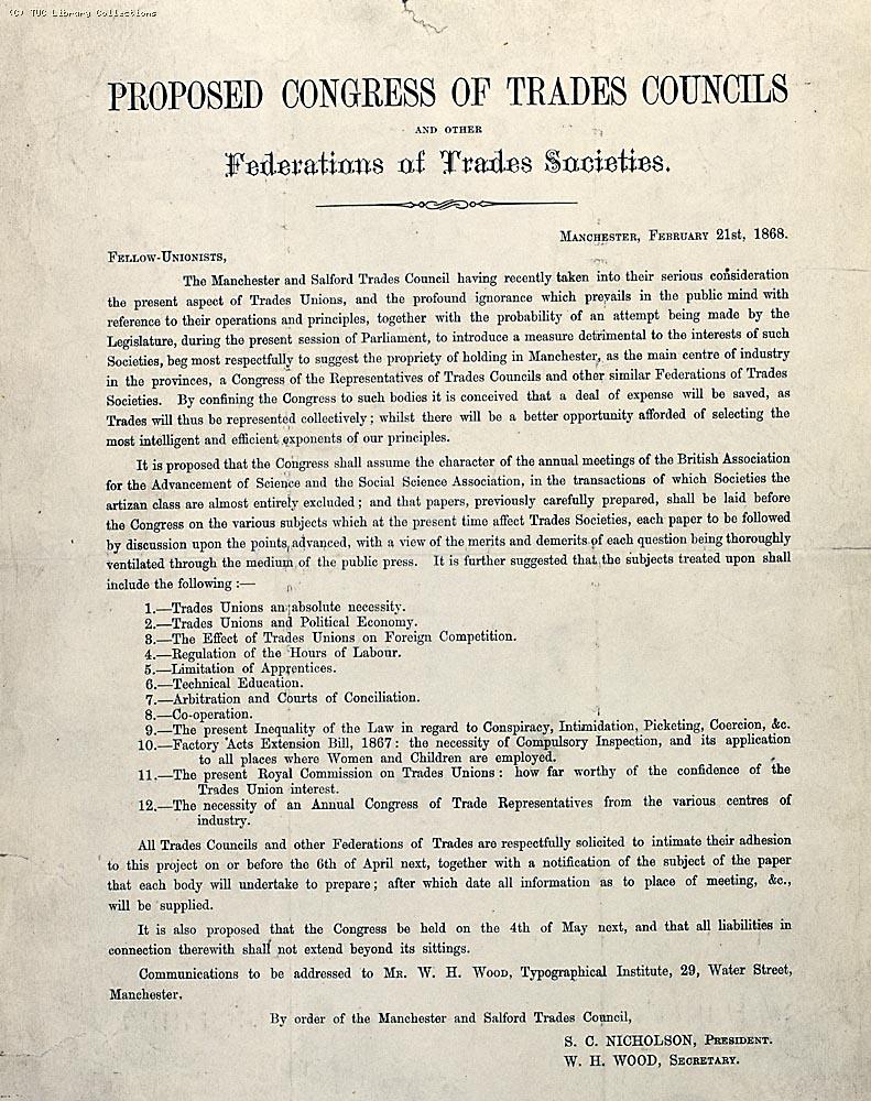 Circular calling the first Trades Union Congress, 1868