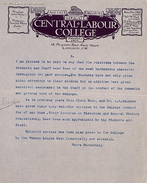 Central Labour College, 1915