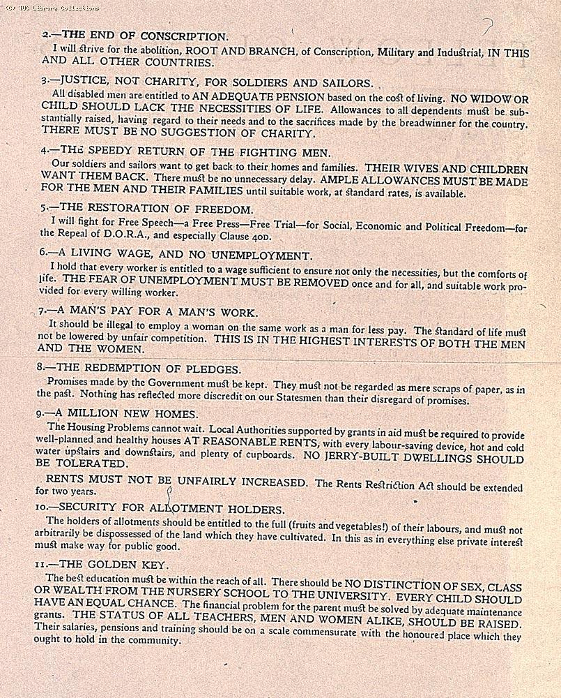 Mary Macarthur's election manifesto, 1918 (page 2)