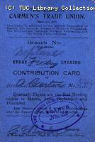 London Carmen's Trade Union contribution card 1911