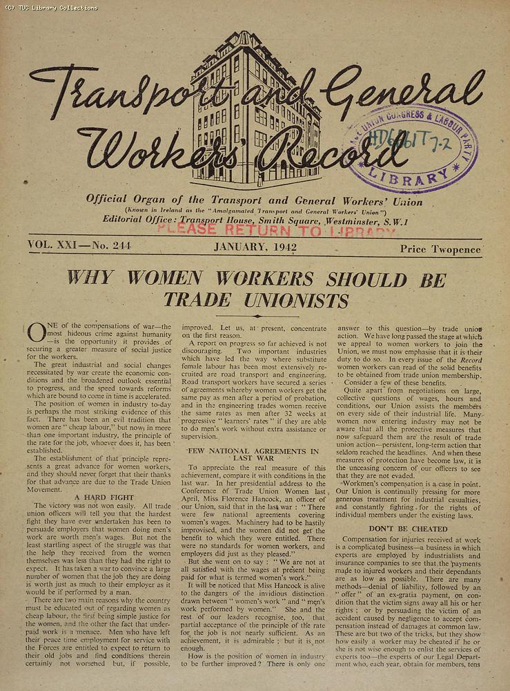 Transport and General Workers Record, Jan. 1942