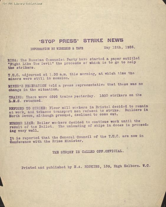 Stop Press Strike News, 12 May 1926