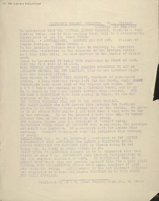 Emergency Strike Bulletin, 6 May 1926
