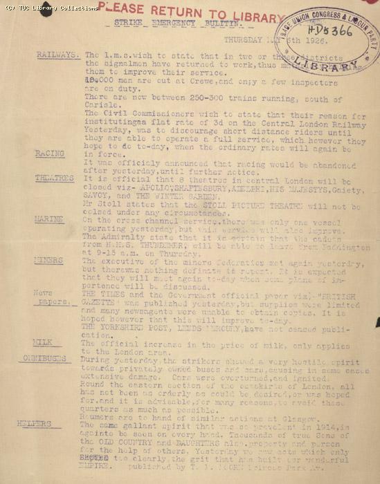 Strike Emergency Bulletin, 6 May 1926