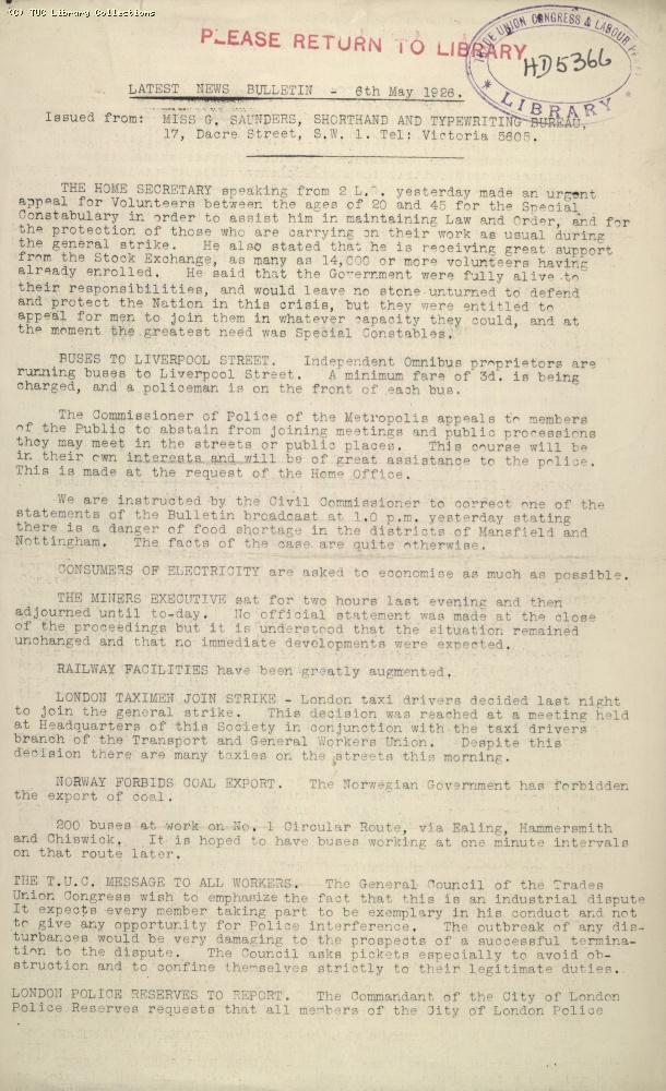 Latest News Bulletin, 6 May 1926