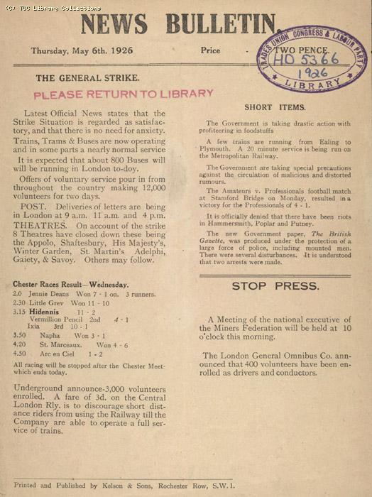 News Bulletin, 6 May 1926