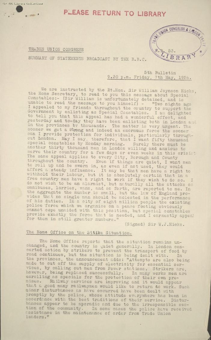 Wireless Bulletin, 7 May 1926, 9.30pm