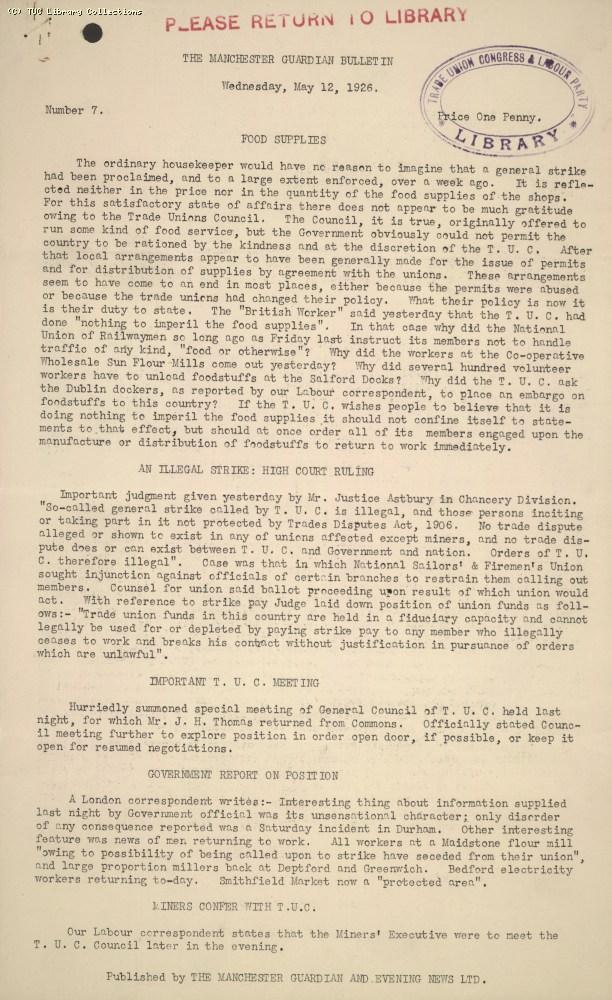 Manchester Guardian Bulletin, 12 May 1926