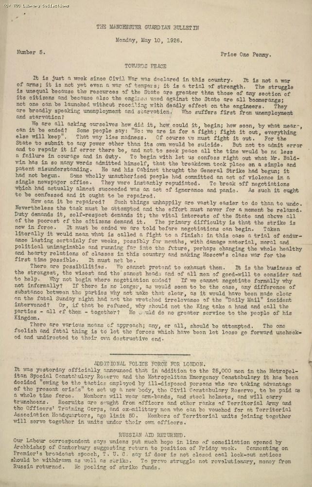 Manchester Guardian Bulletin, 10 May 1926