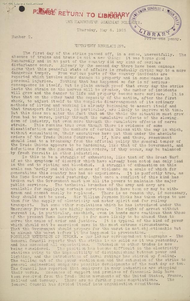Manchester Guardian Bulletin, 6 May 1926