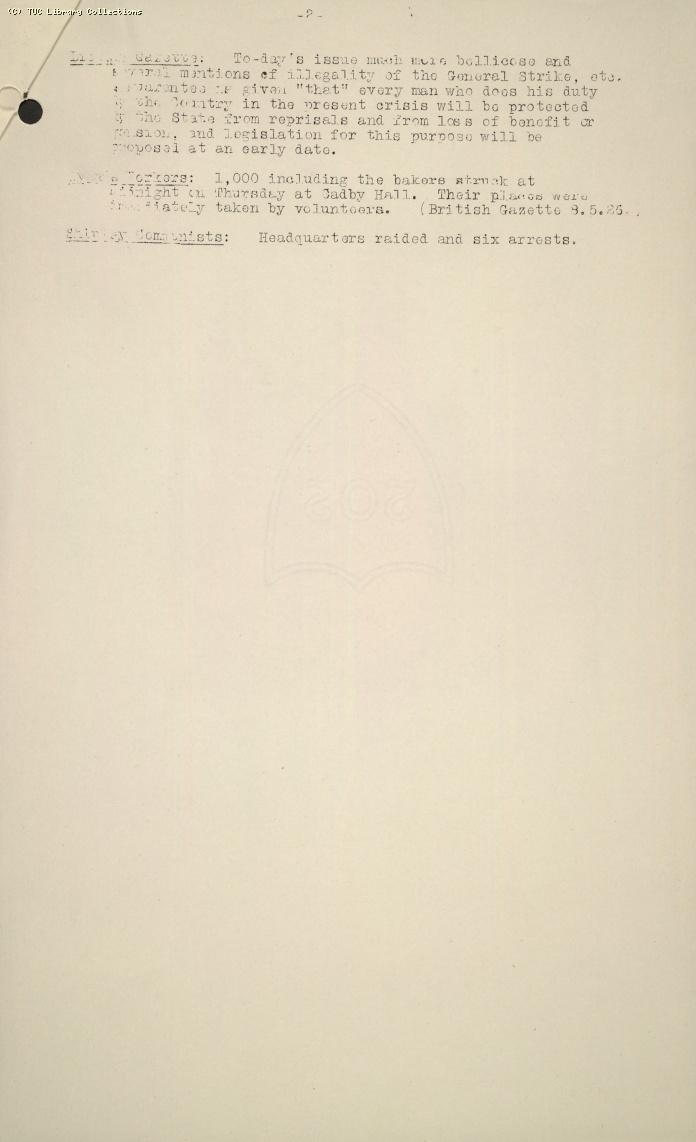 TUC Intelligence Service, No. 6, 12.30pm, 8 May 1926