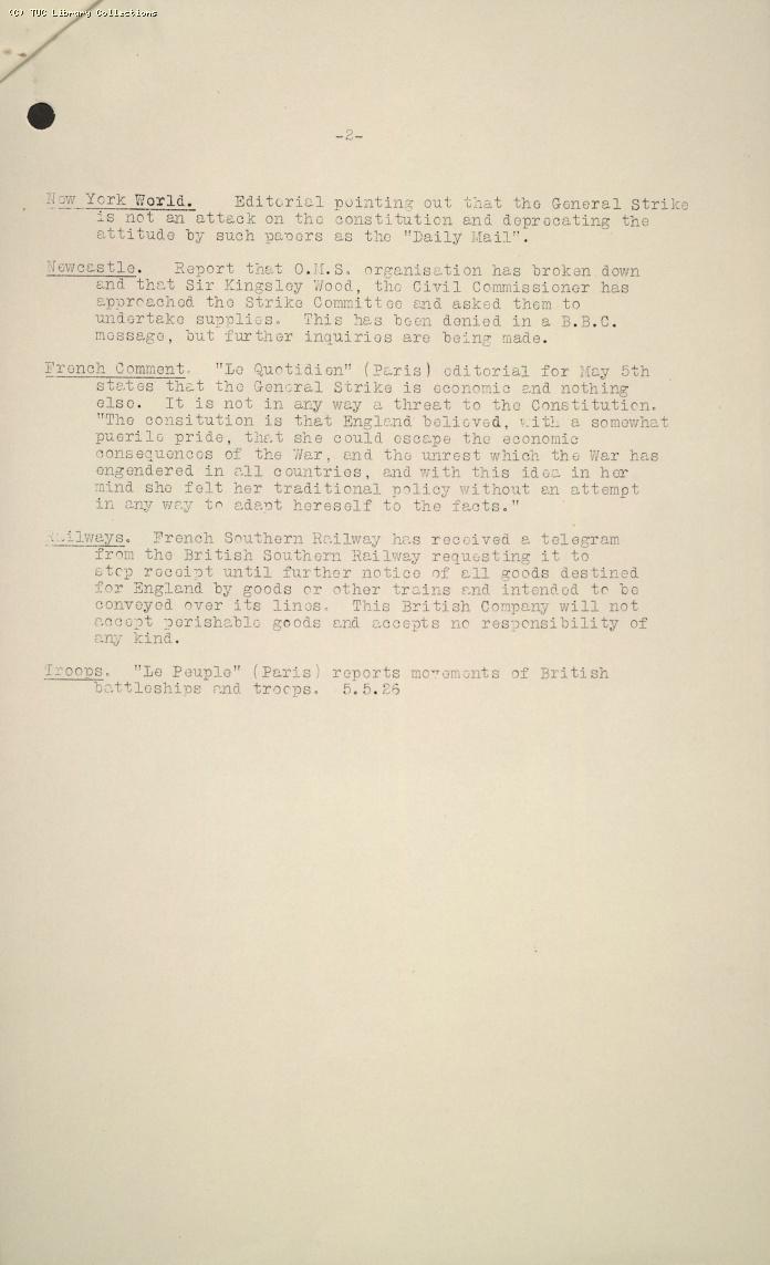 TUC Intelligence Service, No. 5, 5.30pm, 7 May 1926