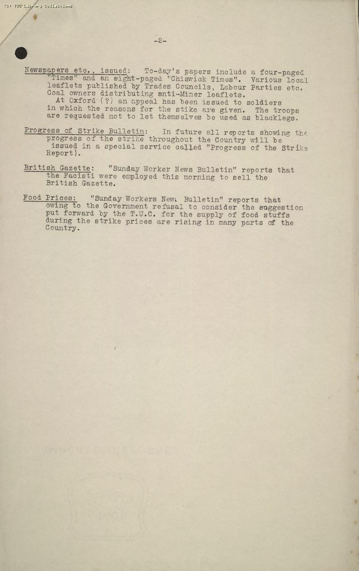 TUC Intelligence Service, No. 4, 6pm, 6 May 1926