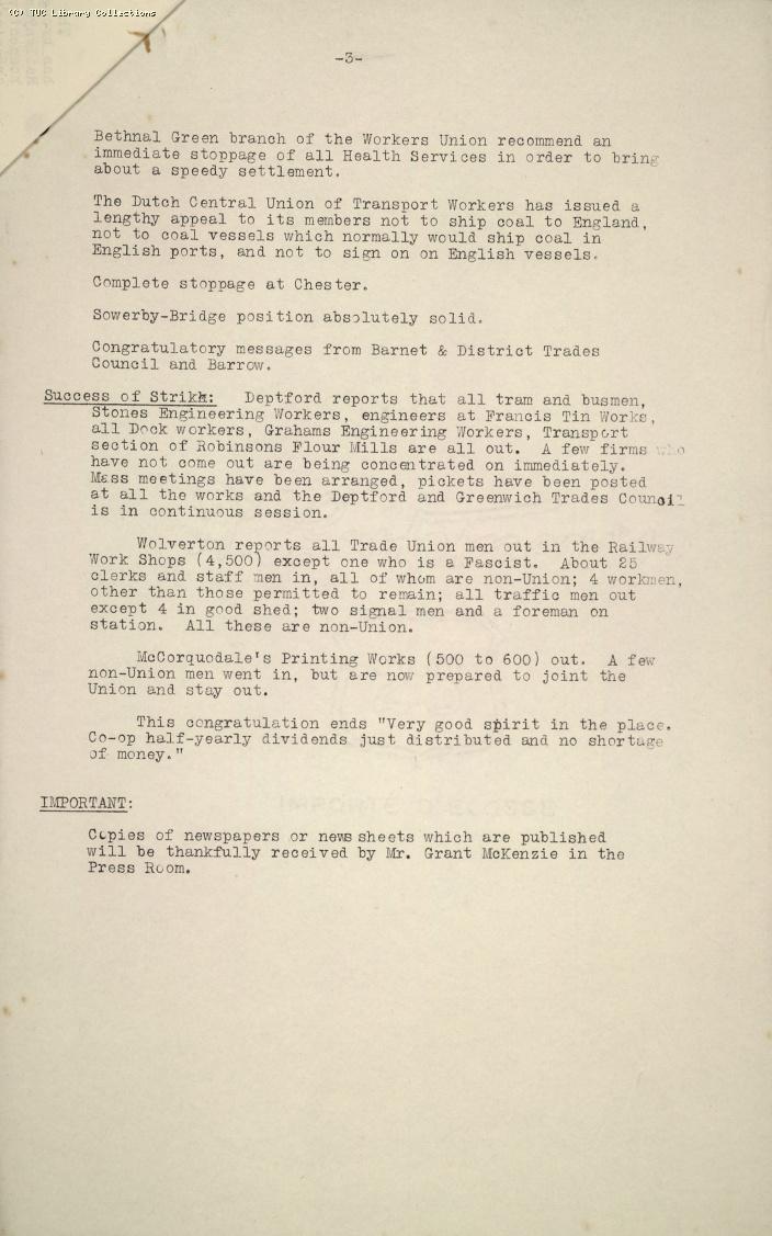 TUC Intelligence Service, No. 1, 5pm, 5 May 1926