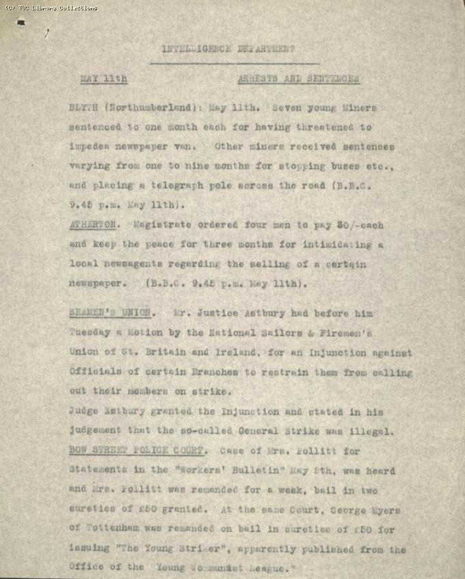 Intelligence Report - Arrests and Sentences, 11 May 1926