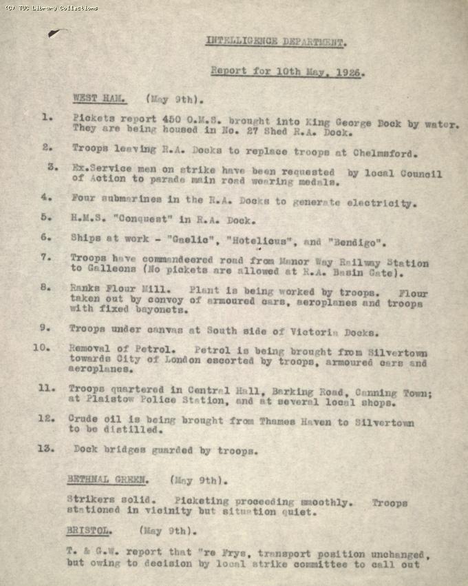 Intelligence Committee Report, 10 May 1926