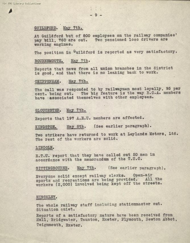 Intelligence Committee Report, 9 May 1926