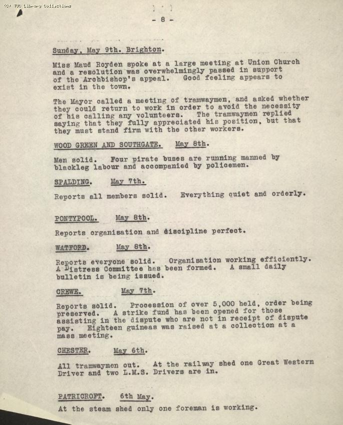 Intelligence Committee Report, 9 May 1926