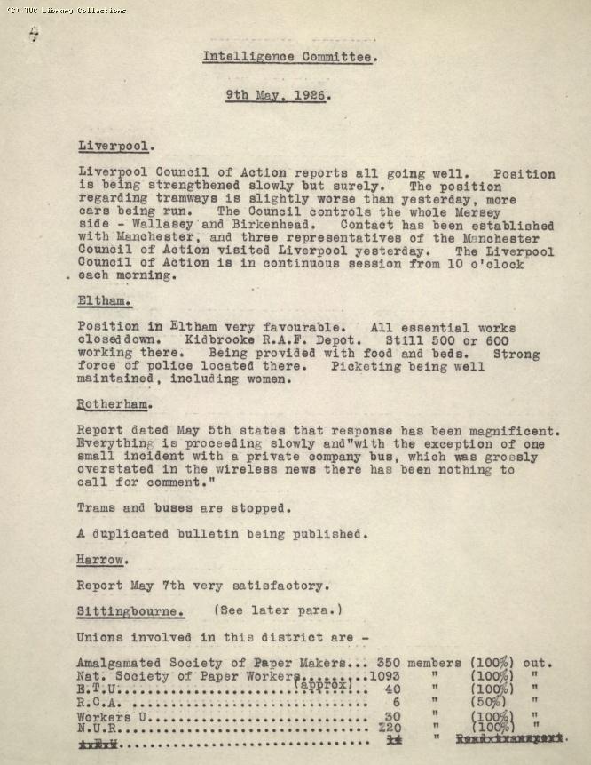 Intelligence Committee Report, 9 May 1926