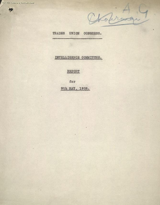 Intelligence Committee Report, 9 May 1926
