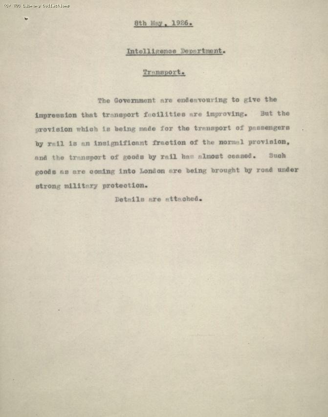 Intelligence Report - Transport, 8 May 1926