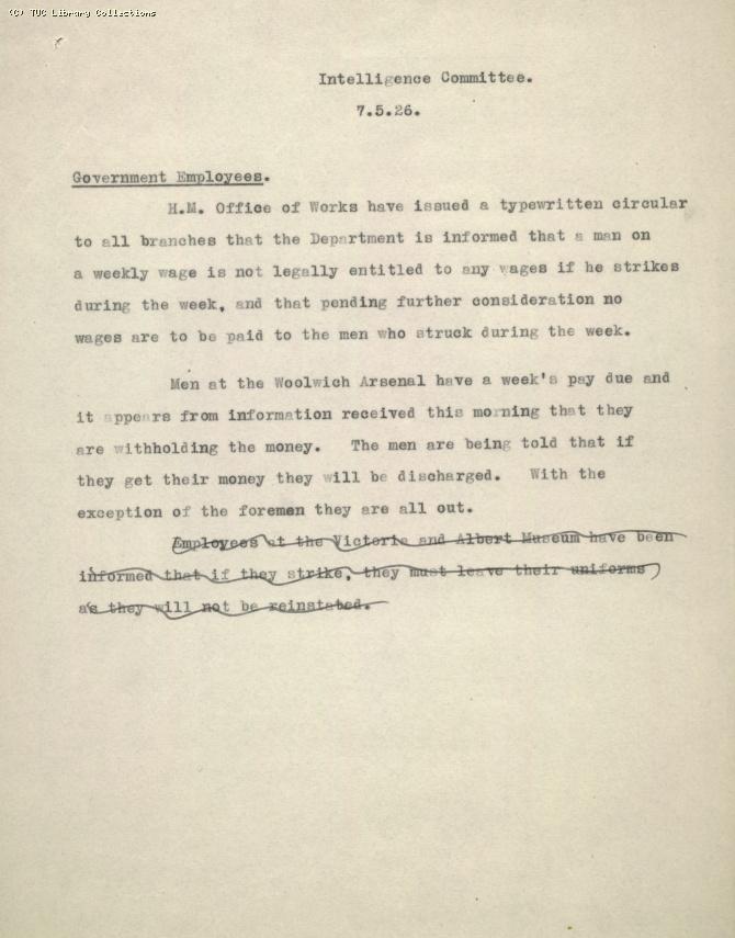 Intelligence Committee Report, 7 May 1926